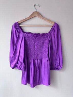 Silky Soft Trina Turk Violet Smocked Square-Neck Top